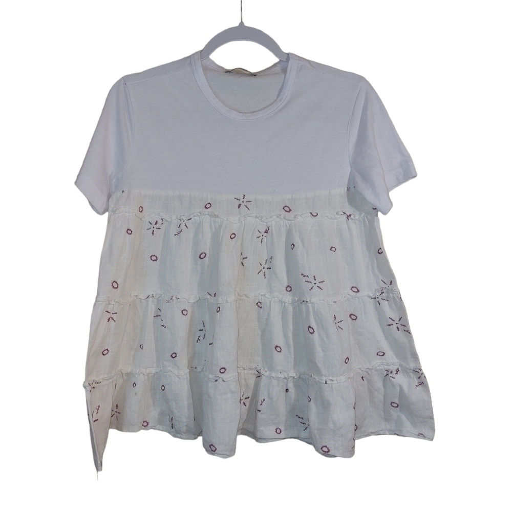𝅺zara LADIES SHORT SLEEVE EMBROIDERED TOP- S